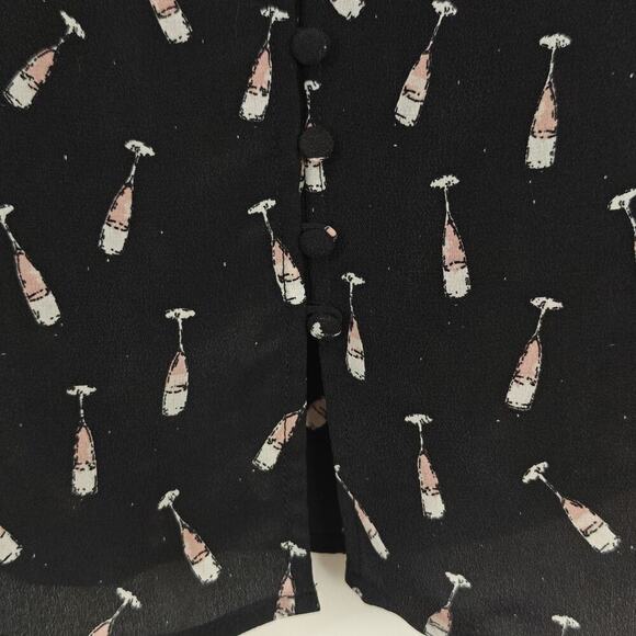 Joie Purine Champagne Flute Blouse Top Size Large Black Silk V-Neck L/S NWT - Picture 6 of 10